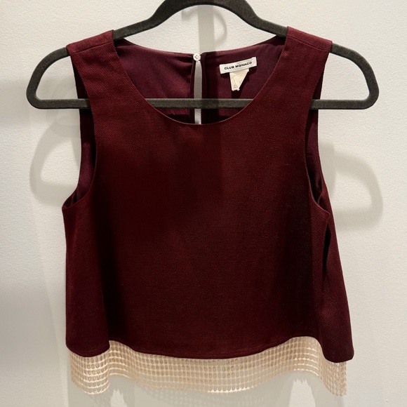 Club Monaco Maroon Layered Mesh Boxy Crop Top - Picture 2 of 4